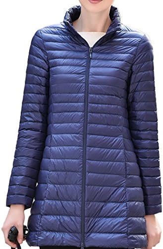 Fumx Women's Packable Ultralight Stand Collar Puffer Down Jacket Blue L