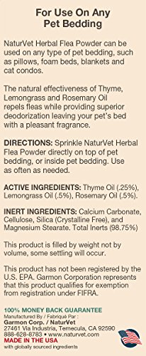NaturVet Herbal Flea Powder with Essential Oils for Dogs and Cats, 4 oz Powder , Made in USA