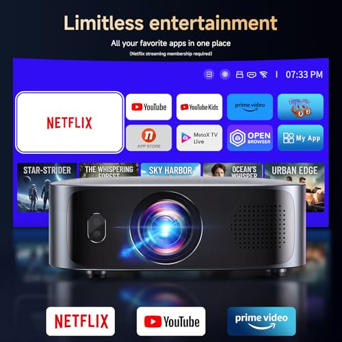 Short Throw Projector 4K with WiFi and Bluetooth,2000ANSI Auto Focus Keystone Smart Projector Built in Apps Dolby Audio Home Theater Movie Portable Outdoor Projector Ceiling Gunmetal