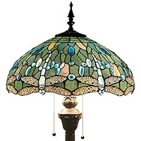 Tiffany Style Floor Standing Lamp 64 Inch Tall Sea Blue Stained Glass Shade Crystal Bead Dragonfly 2 Light Antique Base for Bedroom Living Room Reading Lighting Table Set S147 WERFACTORY