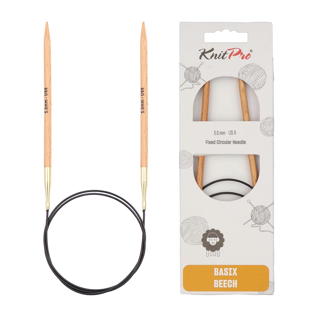 KnitPro Basix Beech Fixed Circular Needles 47" (120cm) | 5.00mm