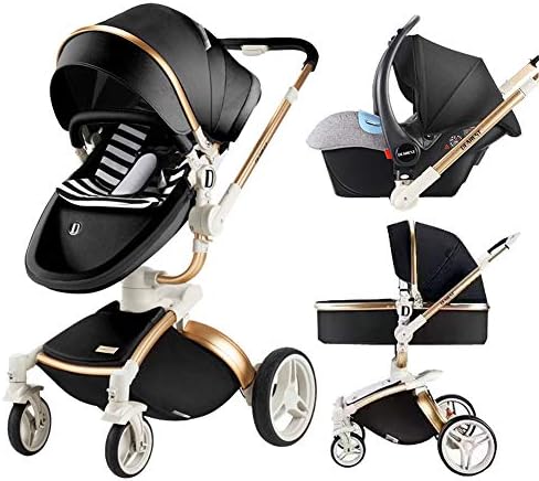 Baby Stroller 3 in 1 with Separate carrycot Gold Frame 360 Degrees Rotation High Baby Carriage Landscape Stroller for Newborn ({Type=String, Value=Black})