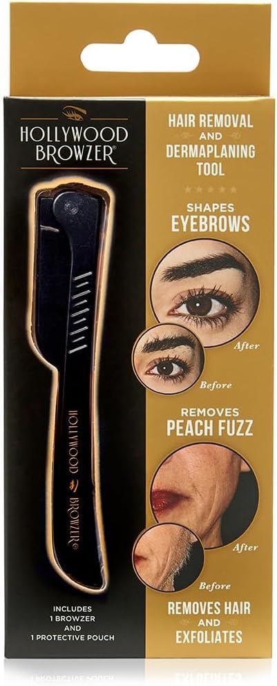 Hollywood Browzer Dermaplaning Razor Tool for Face - Eyebrow Shaping - Removing Unwanted Hair and Peach Fuzz - Exfoliating Tool for Women - Face Razor for Women - Facial Hair Remover - (Black) — image 1