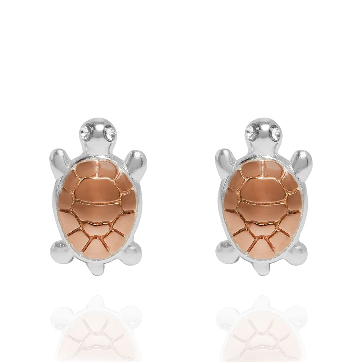 Annie Oak Womens 925 Silver 18K Rose Gold Turtle Maui Stud Earrings
