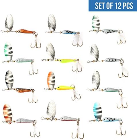 Master Trout Fishing | 12 pcs of the Spinning Trout Fishing Lures with Feather Assorted Color and Ultra Sharp Treble Hooks | Excellent for Perches Bass Horse Mouths | 1433.1