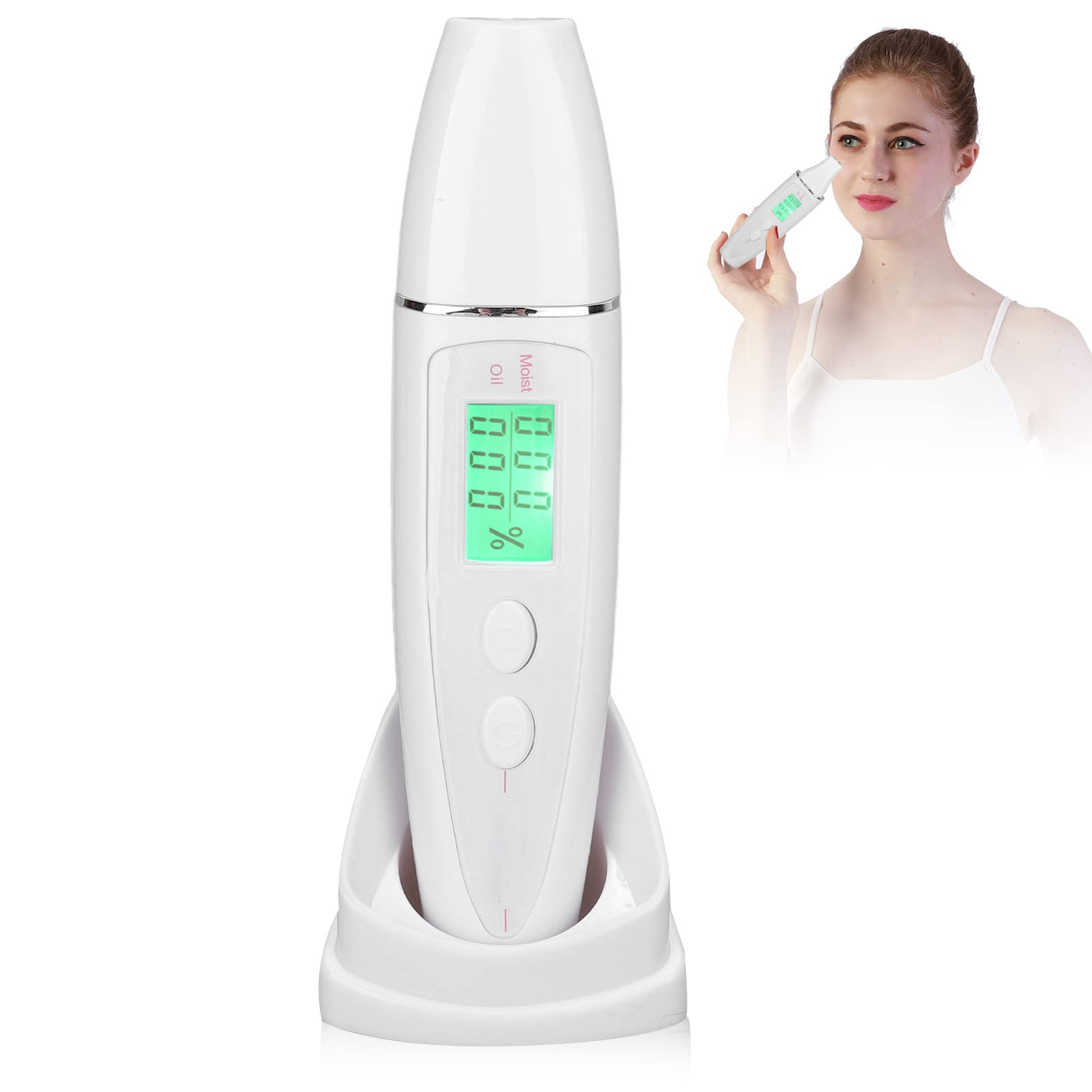 Skin Tester,Facial Skin Moisture Oil Analysis Test Pen,Digital Skin Detector Pen with LCD Display,Skin Care Device for Home (White)