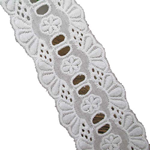 14 yards 1-7/8" Wide White Eyelet Cotton Embroidered Lace Trim Cotton Ribbon Tape For Garment Home Decor DIY Craft Supply