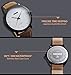 Mens Unique Analog Quartz Waterproof Business Casual Leather Band Dress Wrist Watch with Simple Fashion Classic White Time Mark Design, Key Scrath Resitant Face, 98FT 30M Water Resistant - White