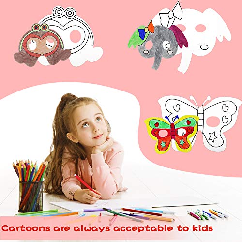 DIY animal masks, 40 Sets DIY Blank Graffiti Masks Jungle Paper Masks with Colored Pens and Elastic ropes for Kids Dress up Birthday Party Halloween Cosplay Hand Painting Art Crafts Favor