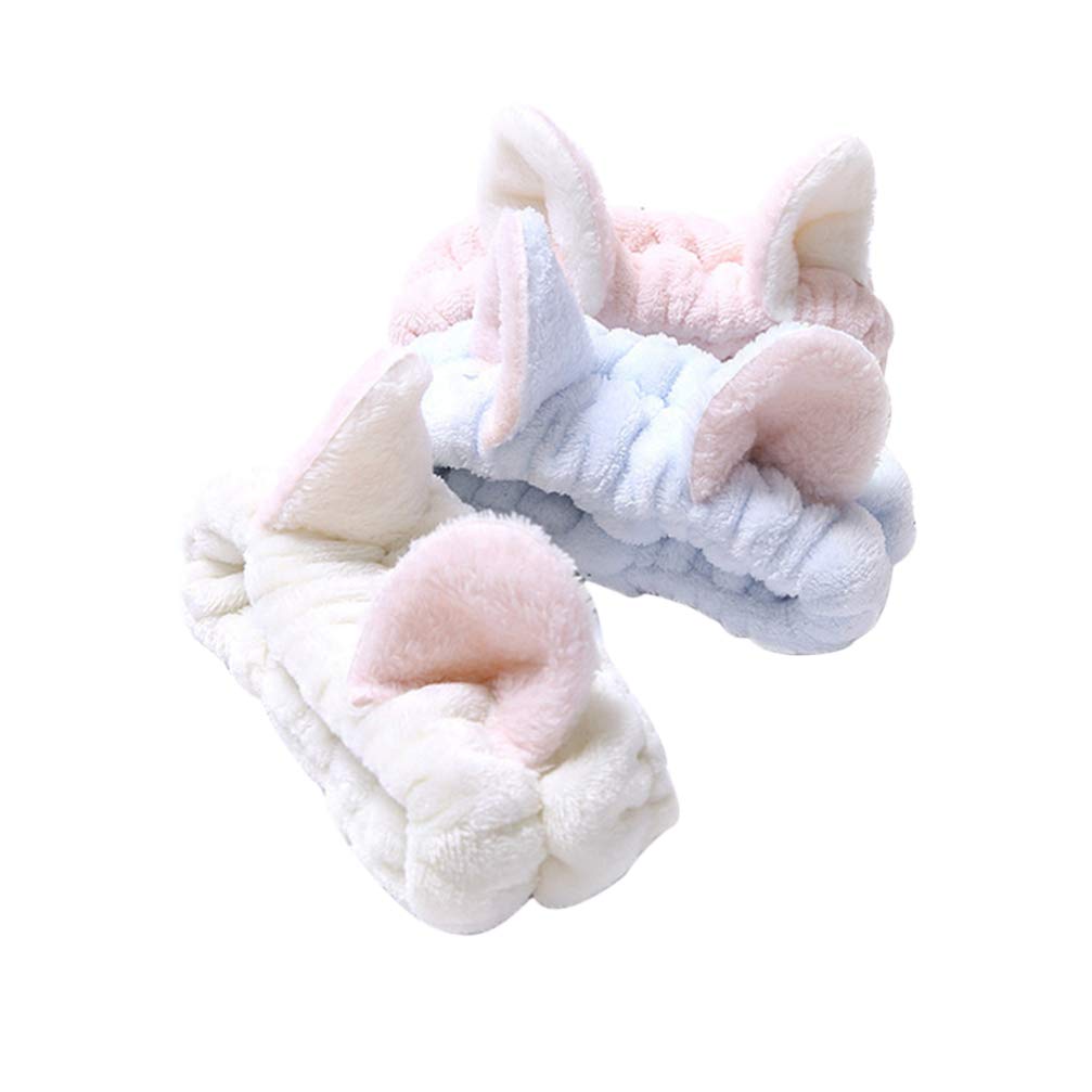Minkissy 3pcs Cat Ears Headbands Makeup Headbands Plush Hairbands Carol Fleece Headbands for Washing Face Shower Spa