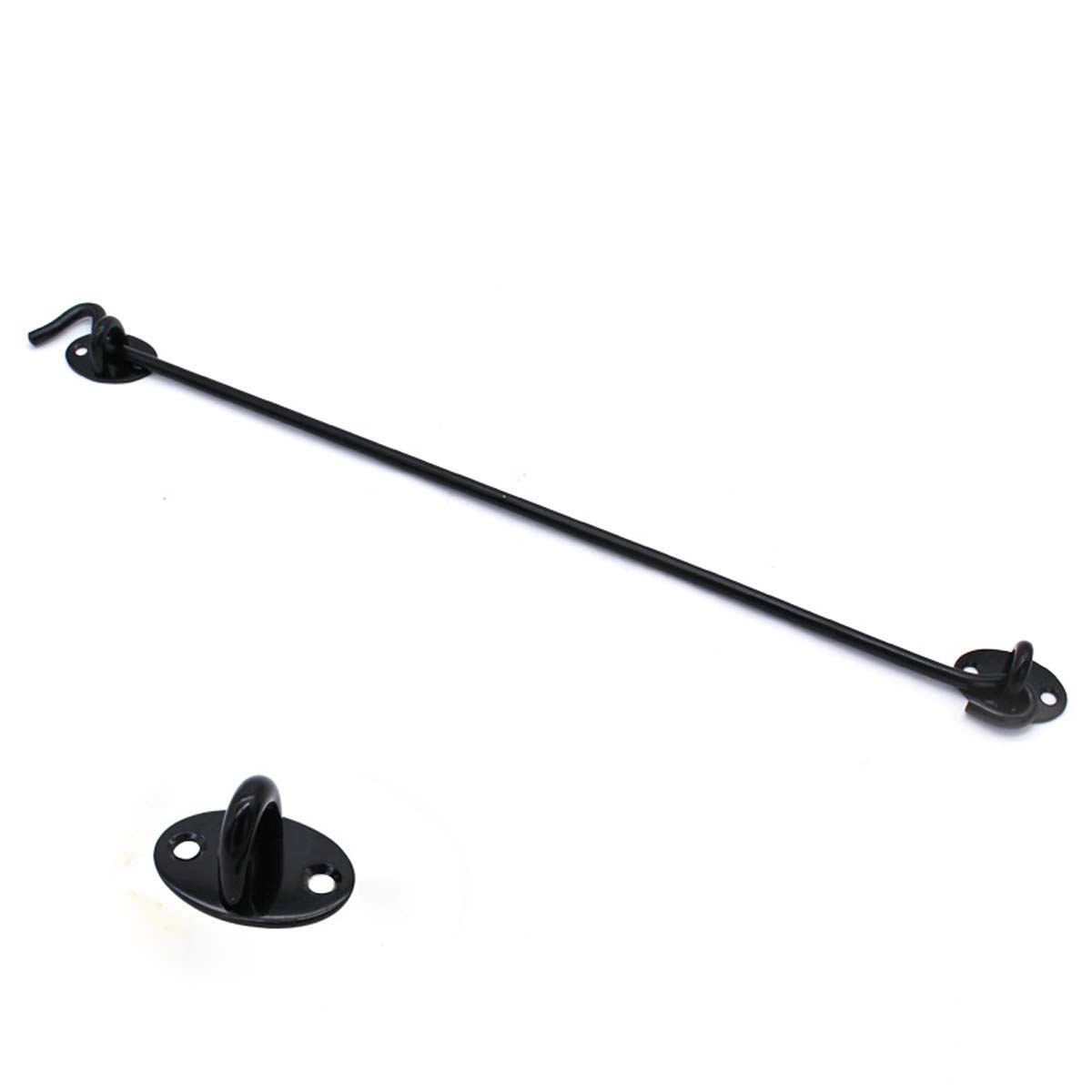 16 Inch Stainless Steel Black Cabin Hook Latches and Eye Hooks, Cabinet Door Hooks Window Hooks, Open Garden Gate Locks, Door Window Locks Bolts with Mounting Screws, 1 Pcs.