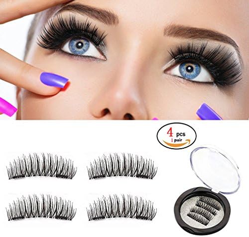 Magnetic Eyelashes No Glue &amp; No Allergy Reusable Dual Magnetic Fake Eyelashes 3D Magnet Eyelashes Ultra Lightweight Fake lashes for Natural &amp; Glamorous Look Easy to Apply (1 pair 4 pieces)