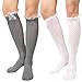 2 Pack of Women's Boot Cuffs Vintage 2 Button Style with Lace Knee High Boot Socks
