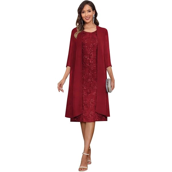 Amazon.com: Lace Appliques Red Mother of The Bride Dress Tea Length 2 Pieces Chiffon Cocktail Dresses for Women Wedding Guest, US 6 : Clothing, Shoes & Jewelry Amazon.com: Lace Appliques Red Mother of The Bride Dress Tea Length 2 Pieces Chiffon Cocktail Dresses for Women Wedding Guest, US 6 : Clothing, Shoes & Jewelry
