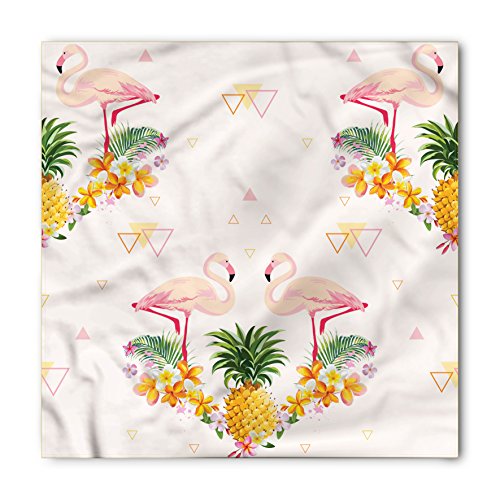 Lunarable Flamingo Bandana, Pineapples and Birds Motif, Unisex Head and Neck Tie