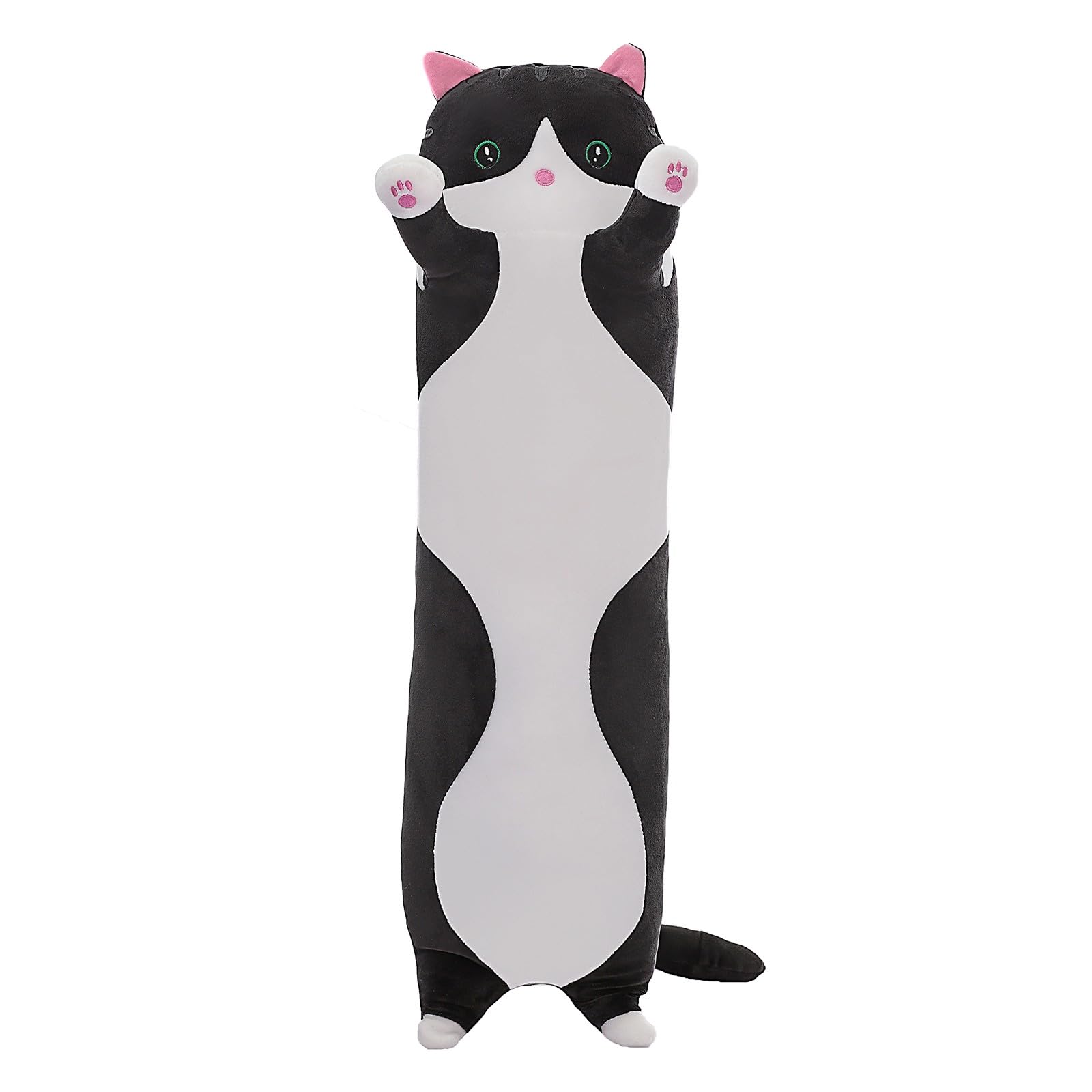 SHINUOER Cute Cat Plush Long Body Pillow – Soft Cartoon Stuffed Animal Doll, Kawaii Cat Plushie Cuddle Toy for Kids, Girls & Girlfriend (Black, 19.7 Inch)