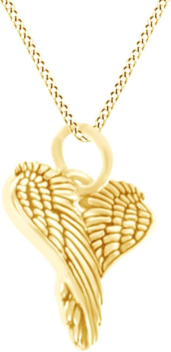 14K Yellow Gold Angel Heart Wings Pendant Necklace Amazon.co.uk Home