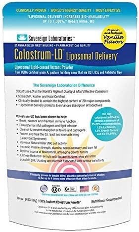 Advanced Absorption Liposomal Colostrum Powder - Proprietary Colostrum-LD Tech Provides up to 1500% More Bio-Availability Over Regular Colostrum - 454 Grams (Vanilla)