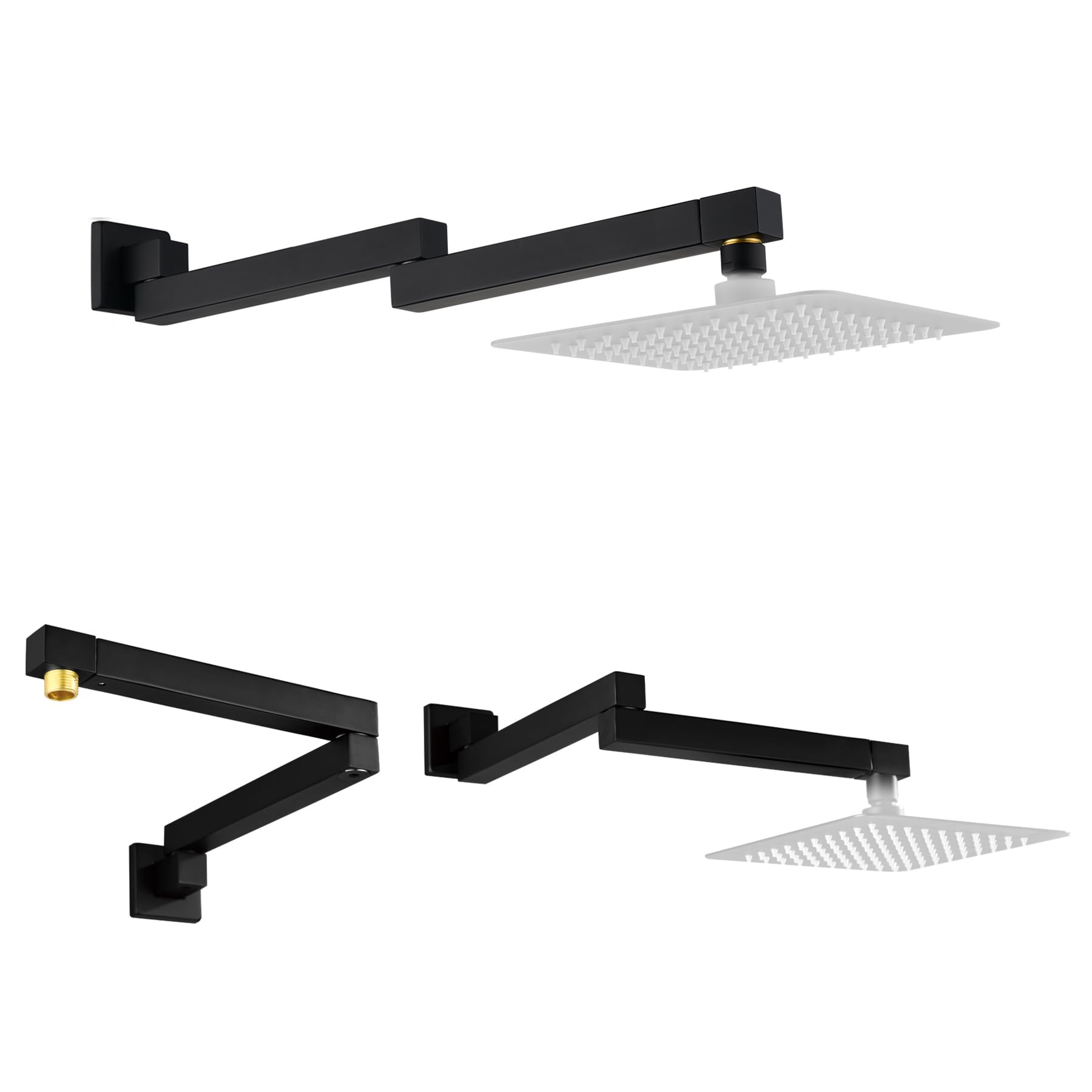 Photo 1 of 18.5 Inches Straight Extended Pivoting Shower Arm With Flange, Rain Shower Head Extension Arm, Square 360°Swiveling Foldable Shower Arm, Wall-Mounted Matte Black Stainless Steel ?