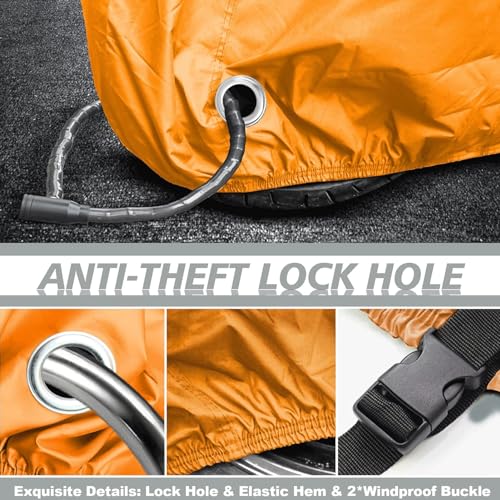 EASYBUYTECH Motorcycle Cover,Motorbike Cover All Season Universal Weather Waterproof Sun Outdoor Protection with Lock-Holes & Storage Bag,Black and Orange 4XL Motorcycles Vehicle Cover