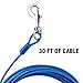 Petbobi Dog Tie-Out Cable 30ft -Heavy Duty Dog Lead Up to 120 lbs, Outdoor Leash Metal Cable with Shock Spring 360° Swivel Clips, for Yard Camping, Fit Small Medium Large Pets, Blue