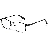 FEISEDY Classic Blue Light Reading Glasses Men,Metal Frame Readers with Spring Hinge, Anti Glare Eyeglasses for Reading B0337