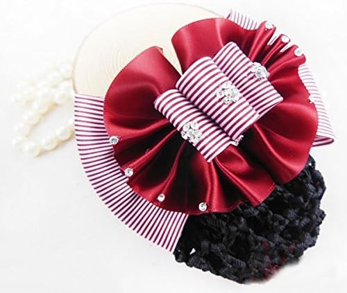 Red Stripe Fabric Satin Bow with Mini Crystal HM167
