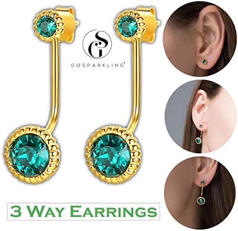 Gold Stud Earrings Use with Emerald Green Crystal from Swarovski 18k Gold Plated Earrings – 3-Way Stud Earrings – Crystal Stud Earrings – Detachable Earrings – Free Passed SGS Inspection