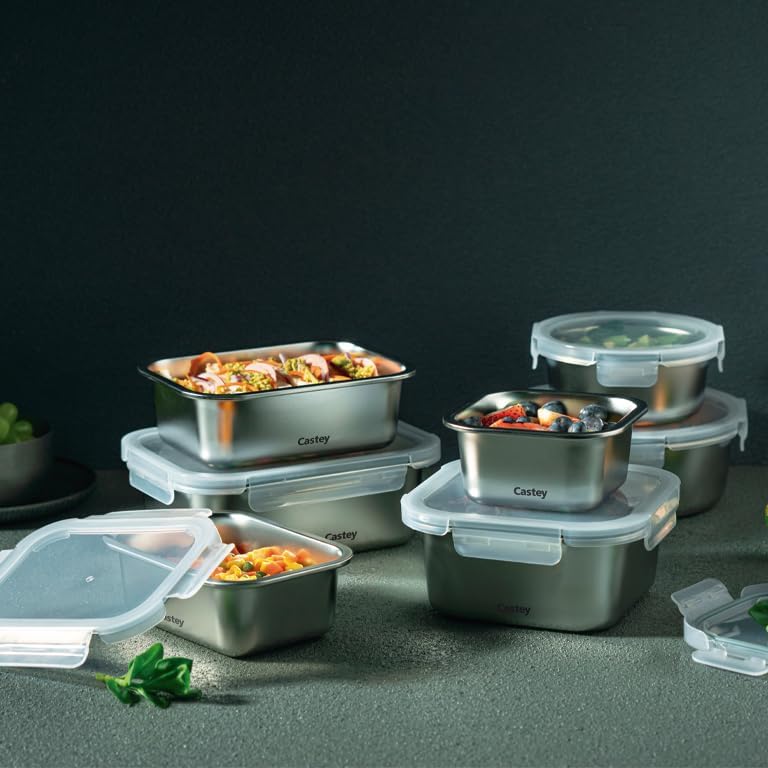 - Envase Rectangular de Acero Inoxidable, Cierre Hermético con Tapa, para Conservación de Alimentos, Tapa Libre de BPA, Diseño Antiderrames, Apto para el Lavavajillas (C-A750)