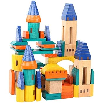 Migargle Wooden Castle Building Blocks Set-Stacking Wood Castle Blocks Educational Toy Set for Toddlers, Fantasy Medieval Bridges and Arches, Wooden Blocks for Kids Ages 1-8