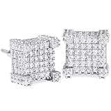 KRKC&CO Stud Earrings for Men, 14K Gold Iced Out Micro Pave 5A CZ Stones Earrings, Hypoallergenic 925 Sterling Silver Earrings, Hip Hop Street-wear Rapper Earring Dating Party (Square-Silver 10mm)