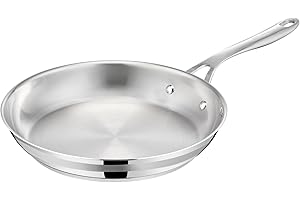 Jamie Oliver by T-FAL Cook Smart Frying Pan 9.4 in / 24 cm, Uncoated Stainless Steel, Robust, Fast Heating, Even Cooking, Riv