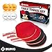 EBUNG Table Tennis Set – 4 Table Tennis Paddles (2 Black, 2 Red), 3 Orange Balls & 3 White Balls – Allround Blade – Ergonomic Flared Handle – Ideal Tennis Table Set for Professional Grade Training