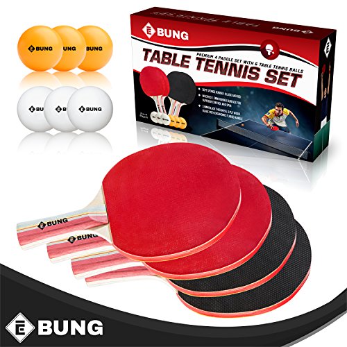 EBUNG Table Tennis Set 4 Table Tennis Paddles 2 Black, 2 Red , 3