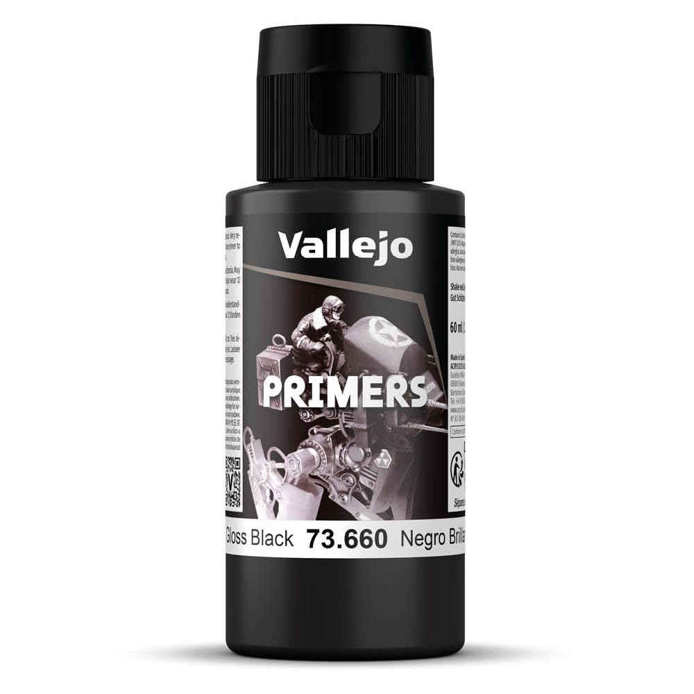 Vallejo Acrylic Primer, Fast-Drying Black Paint for Airbrush, Ideal for Modeling and Miniatures, 60 ml