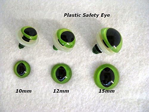 SLIT PUPIL Plastic Safety EYES Frogs, Dragons, Cats, 12 PAIR 10mm to 15mm (12 mm, green)