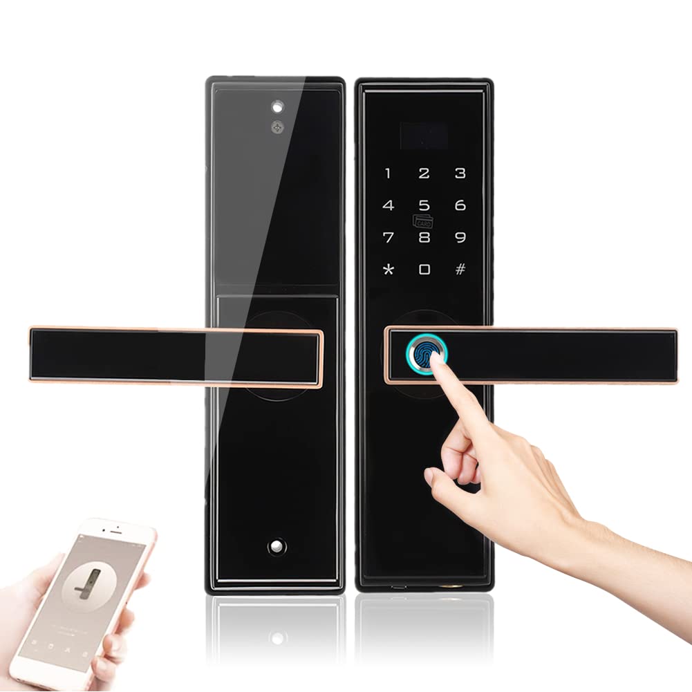 Smart Door Lock, Fingerprint Door Lock with Keypad, Keyless Entry Door Lock, Passcode Code Door Lock with Handle, IC Card Smart Door Lock with Mechanical Key, Digital Door Lock for Home Security