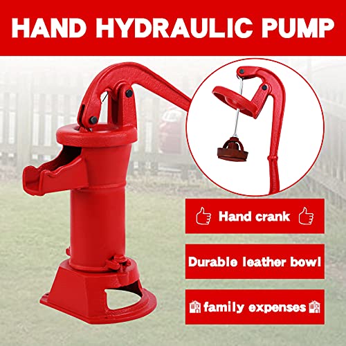 Youwise Red Cast Iron Pitcher Pump 25 ft Lift, Retro Hand Water Pump