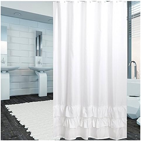 YUUNITY Ruffle Shower Curtain Polyester Fabric Washable72x72 White