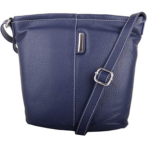 Womens Genuine Soft Leather Bucket Style Cross Body/Shoulder Bag - Navy