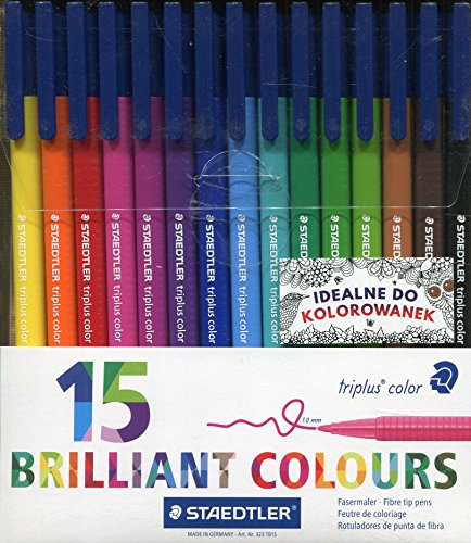 Staedtler Triplus Colour 323Â TB15Â Felt-Tip Pens, Diameter Approx. 1.0Â mm, Set of 15Â Different Colours in Transparent Folding Case