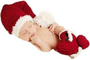 VEDORY Christmas Newborn Baby Photo Shoot Props Outfits Crochet Clothes Santa Claus Red Hat Boots Photography Props