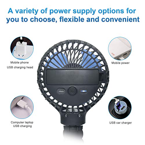 Mini Handheld Stroller Fan,Small Personal Portable Table Fan with USB Rechargeable Battery Operated Cooling Adjustable Electric Desk Fan for Travel Office Room Outdoor Household (Stroller Fan Black)