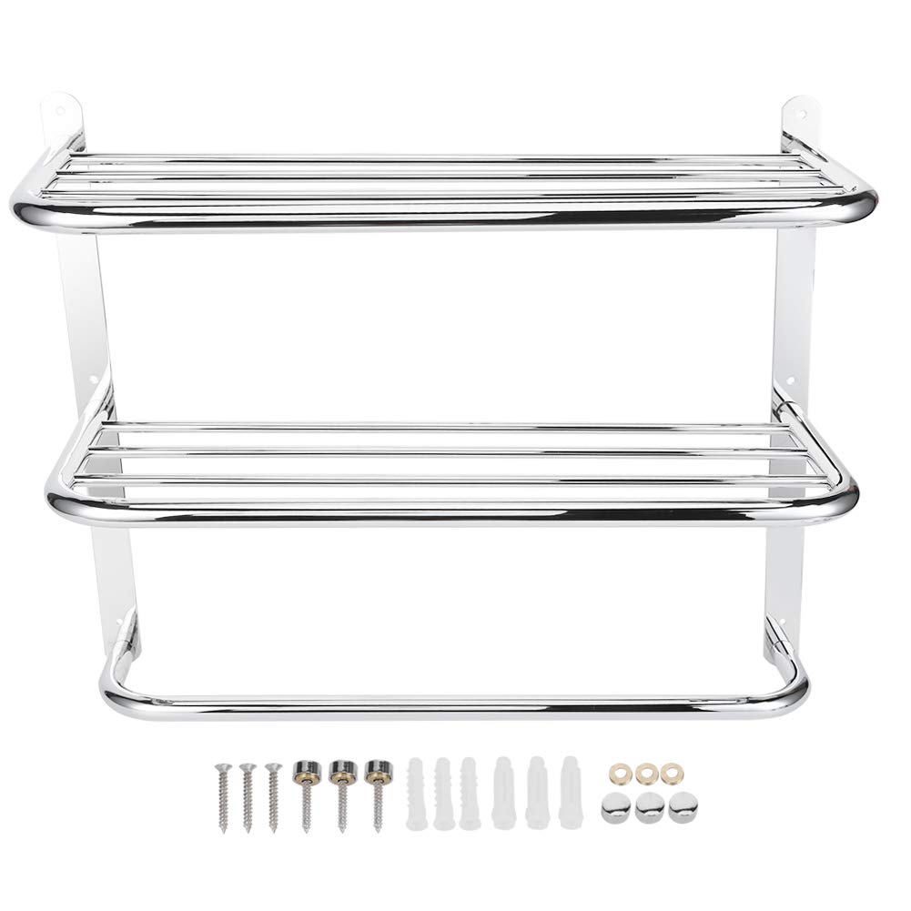 Bathroom Towel Rack, 3-Tier Stainless Steel Towel Rail Multifunction Wall-Mounted Foldable Towel Holder Bath Towel Rack with Towel Bars Shower Shelf for Bathroom Kitchen Hotel, 21.7x17.7x8.3in