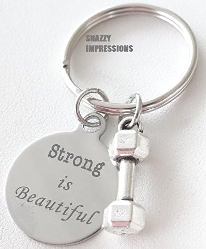 Strong is beautiful keychain, dumbbell, weights, weight keychain, fitness keychain, beautiful keychain, valentines gift