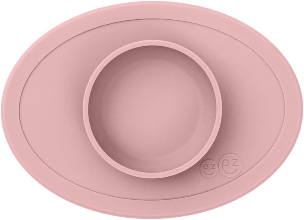 ezpz Tiny Bowl (Blush), 100% Silicone Suction Bowl with Built-in Placemat for First Foods + Baby Led Weaning