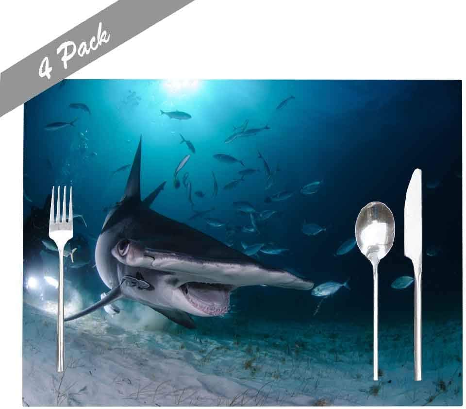 Capsceoll Placemats Heat-Resistant Washable Dining Table Placemat 18X12 Inches Set of 4 Placemats, Shark Swimming Among with Open Mouth in Divers Bahamas for Holiday Kids and Kitchen Table Mats