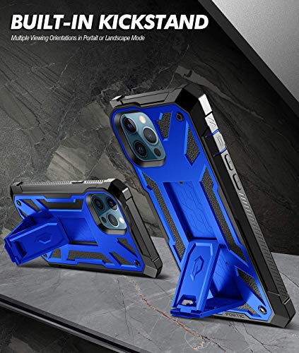 Poetic Spartan Series for iPhone 12 Pro Max 6.7 inch Case, Full-Body Rugged Dual-Layer Metallic Color Accent with Premium Leather Texture Shockproof Protective Cover with Kickstand, Metallic Blue