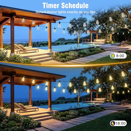 Skoiuc 50ft-LED-Lights-Outdoor-Waterproof-String Lights-Patio-Outside-Porch-Backyard-Garden-Gazebo-Yard-Deck-Balcony-Party-Camping-House-Hanging-Lighting-Bulb-Remote-Bluetooth-Hanging-Edison-ST38