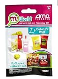Mi World AMC Theatres Accessory Set (7 pc Collector Pack - 3 Popcorn Clusters, 1 Popcorn Bag, 1 Lemonade and 2 Candy Bags)